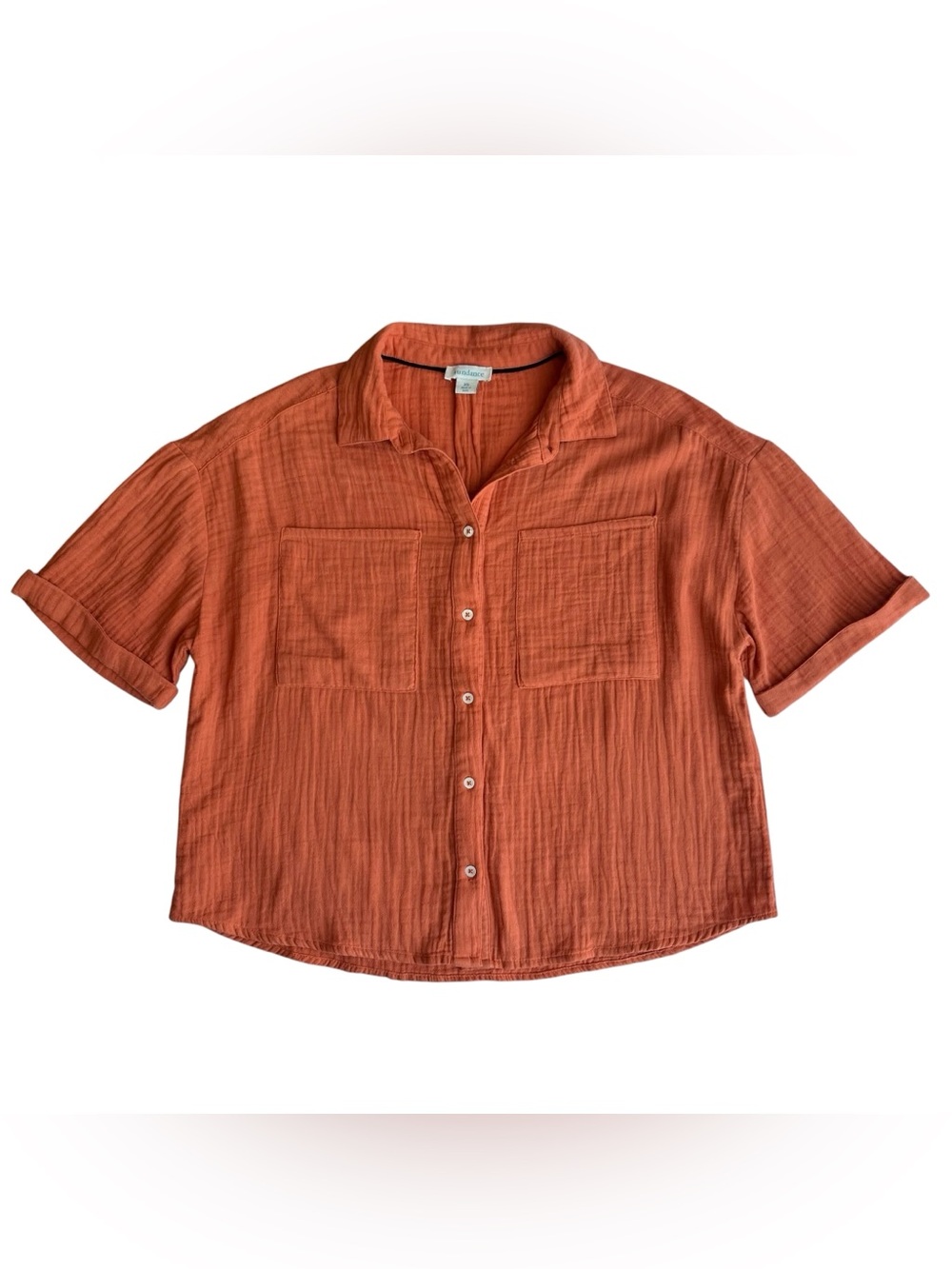 Sundance Mona Gauze Camp Shirt XS Button Down Utility Orange Lightweight Cotton
